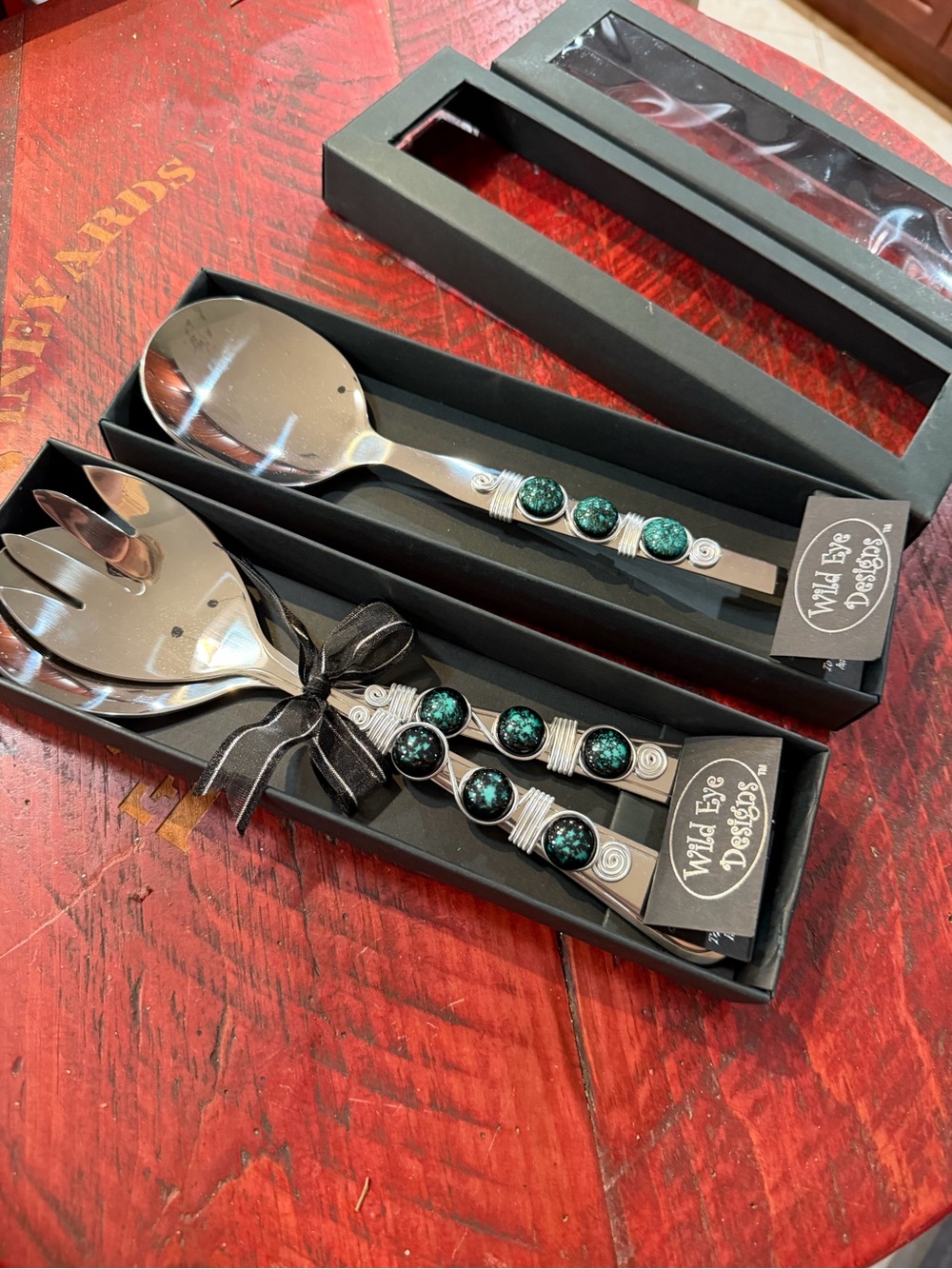 Green Beaded Serving Spoon and Fork Set